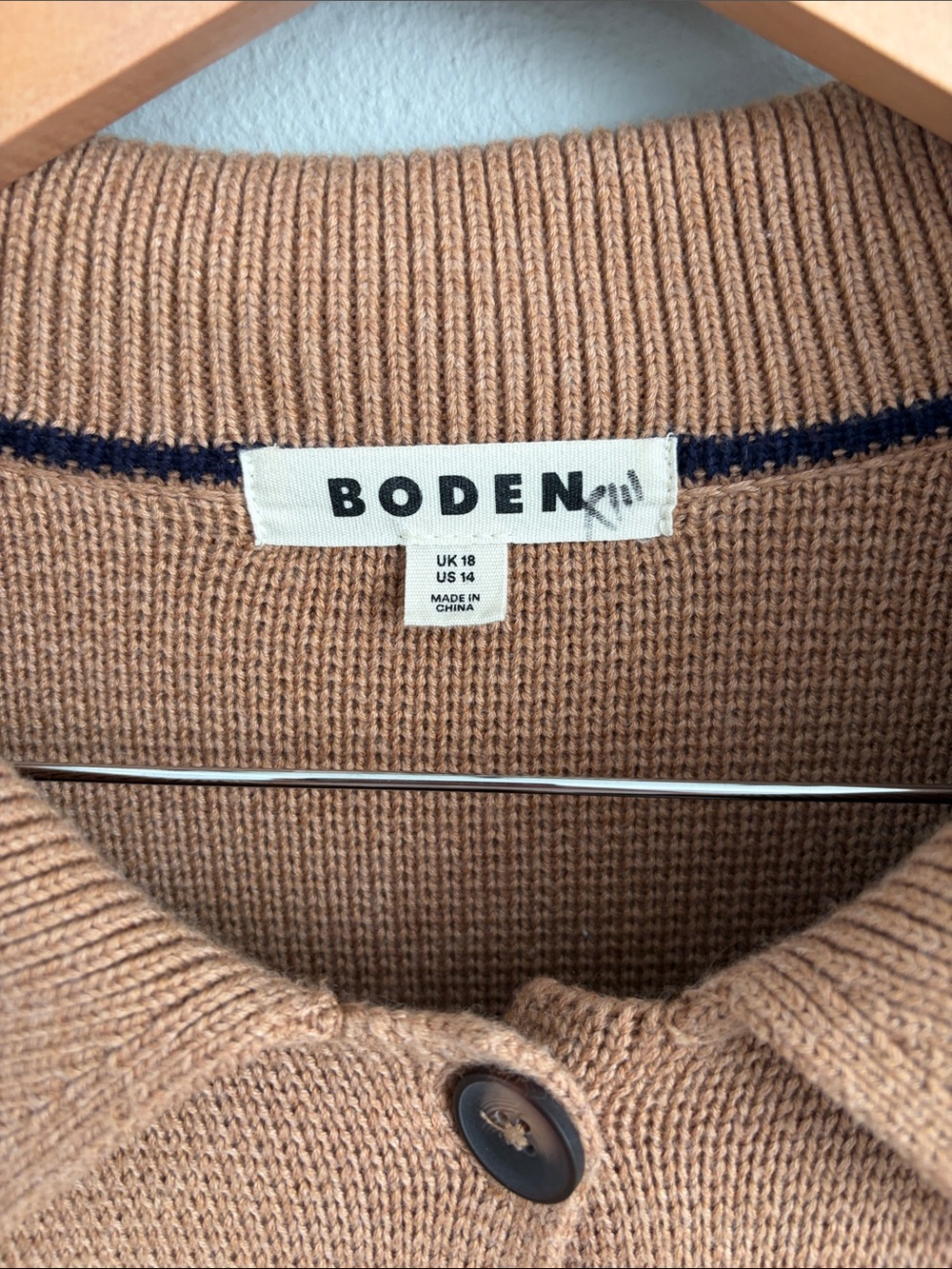 Boden Emily Wool Blend Camel Brown Knit Button-Up Jacket Cardigan size 18 - Picture 4 of 5